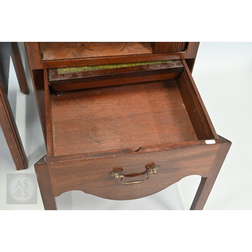 646 - A pair of George III mahogany tray top step commodes, with opposing tambour doors over green skiver ... 