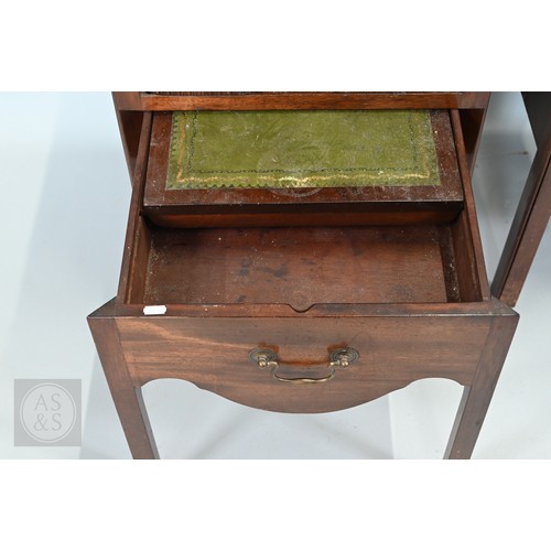 646 - A pair of George III mahogany tray top step commodes, with opposing tambour doors over green skiver ... 