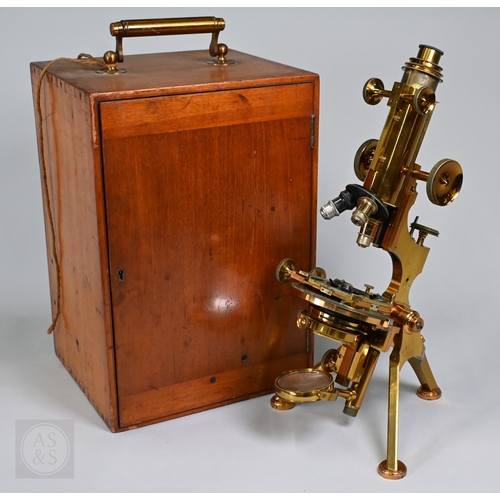 A fine brass Watson & Son Van Heurck 'exhibition' monocular compound microscope, No.3500, in fitted case, c/w assorted Watson lenses and accessories, related ephemera and documents