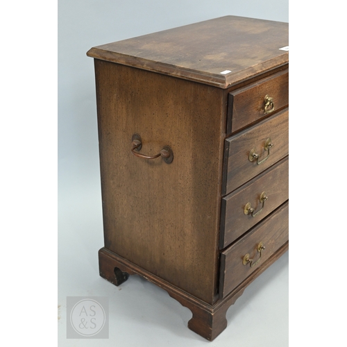 59 - A miniature Georgian style mahogany chest of two short over three long graduated drawers, with brass... 
