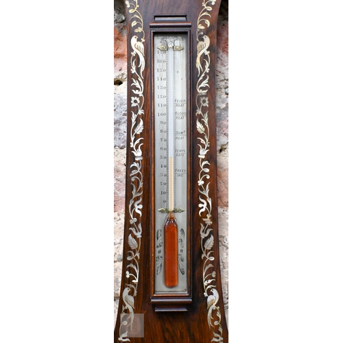 60 - J Hughes, Ratcliff, London, a Regency mother of pearl inlaid rosewood barometer, with silvered spiri... 