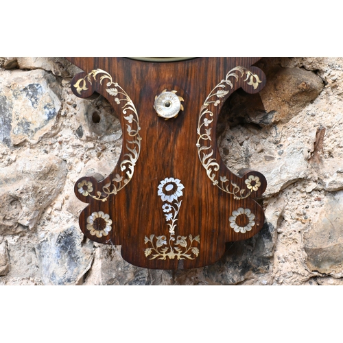 60 - J Hughes, Ratcliff, London, a Regency mother of pearl inlaid rosewood barometer, with silvered spiri... 