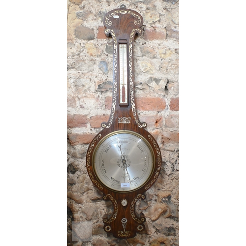60 - J Hughes, Ratcliff, London, a Regency mother of pearl inlaid rosewood barometer, with silvered spiri... 