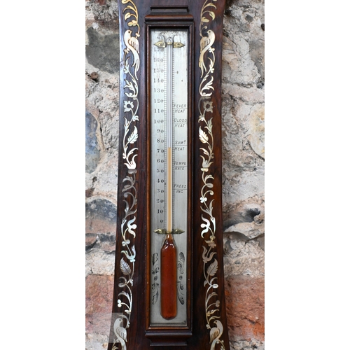 60 - J Hughes, Ratcliff, London, a Regency mother of pearl inlaid rosewood barometer, with silvered spiri... 