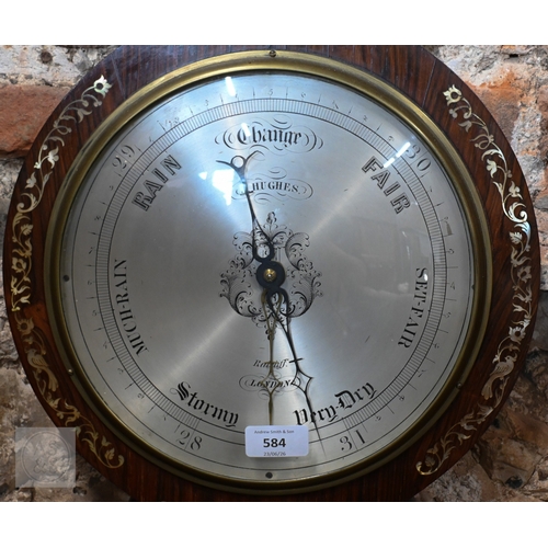 60 - J Hughes, Ratcliff, London, a Regency mother of pearl inlaid rosewood barometer, with silvered spiri... 
