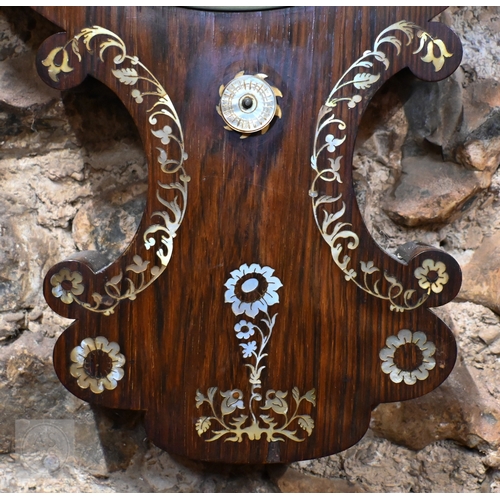 60 - J Hughes, Ratcliff, London, a Regency mother of pearl inlaid rosewood barometer, with silvered spiri... 