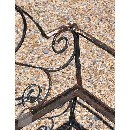 14 - An ornate French style wrought iron bench frame, 118 cm long, a/f