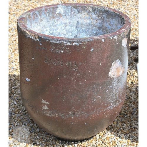 15 - A large old crucible suitable as a planter, terracotta finish, 52.5 cm dia. x 60 cm h