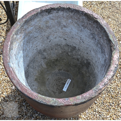 15 - A large old crucible suitable as a planter, terracotta finish, 52.5 cm dia. x 60 cm h