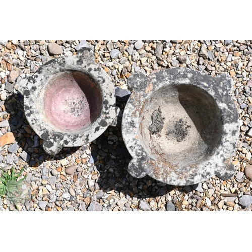 17 - Two antique marble mortars, weathered, 27 cm dia and 22 cm dia (2)