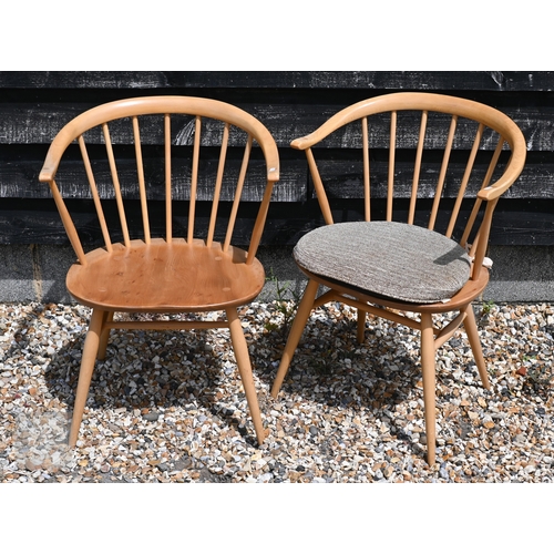 181 - A set of six Mid-Century blonde elm and beech Ercol Windsor 'cowhorn' carver chairs (model 449A), st... 