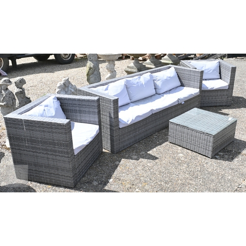 2 - Harrier Garden, an all weather garden seating set comprising a grey PE rattan three seater sofa, pai... 