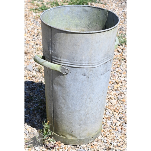 36 - A pair of galvanised buckets to/with two graduated poultry feeders and a cylindrical scuttle (4)