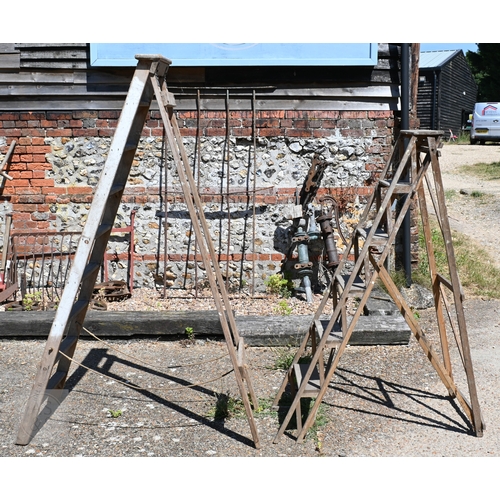 42 - Two vintage wooden step ladders, clean (2)