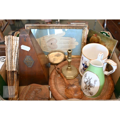 498 - Various collectables, including carved wood butter-mould with intaglio 'Agnus Dei' and urn, carved w...
