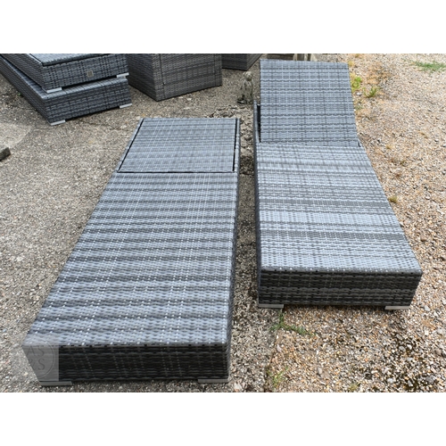 5 - Maze Rattan, a pair of all weather grey PE woven rattan reclining sun loungers, alloy framed, unused... 