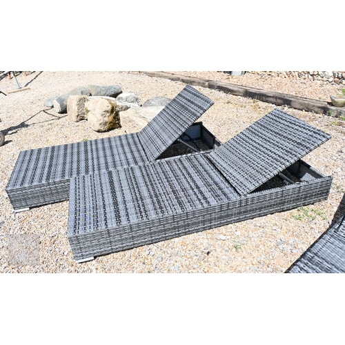 5 - Maze Rattan, a pair of all weather grey PE woven rattan reclining sun loungers, alloy framed, unused... 