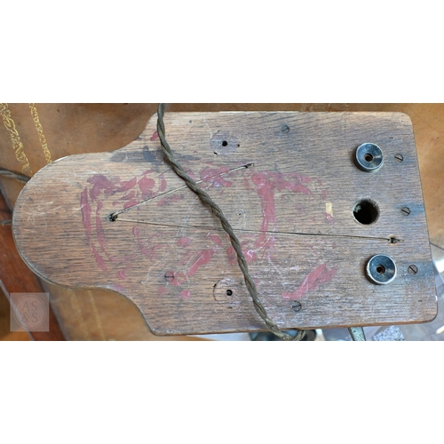 56 - A vintage oak cased railway type wall mounted telephone to/with two associated handsets, a/f