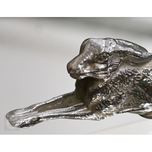 497A - A vintage electroplated cast metal 'Running Hare' car mascot, 6.5 x 13cm