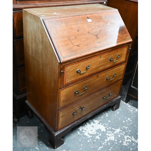 499 - A Sheraton Revival urn inlaid fall front bureau, 76 cm x 46 cm x 96 cm h
