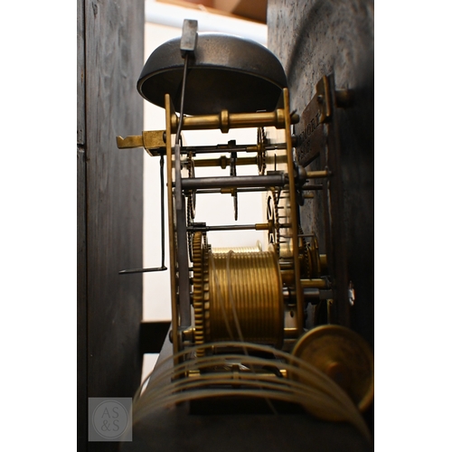 128 - # A 19th century Scottish/North Carolina mahogany longcase clock, chinoiserie painted dial with land... 
