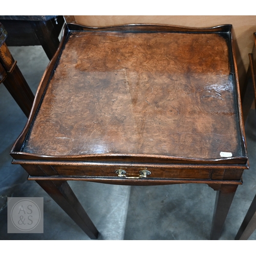 129 - A pair of Georgian style mahogany tray top side tables, each with single drawer and square supports,... 