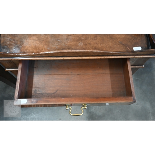129 - A pair of Georgian style mahogany tray top side tables, each with single drawer and square supports,... 