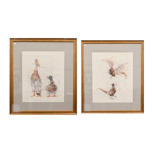 309 - Aaminah Snowdon - Duck - What's the weather like up there? 76/295, 52 x 43 cm and Pheasants - Huh?, ... 