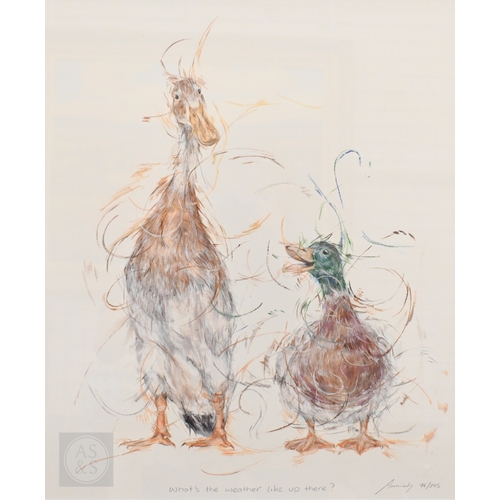 309 - Aaminah Snowdon - Duck - What's the weather like up there? 76/295, 52 x 43 cm and Pheasants - Huh?, ... 