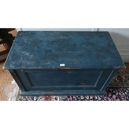 12 - A vintage pine blanket chest/coffer, distressed washed blue paint finish and contrasting white inter... 