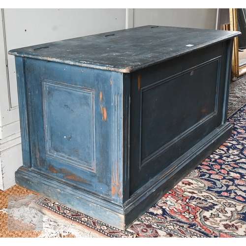 12 - A vintage pine blanket chest/coffer, distressed washed blue paint finish and contrasting white inter... 