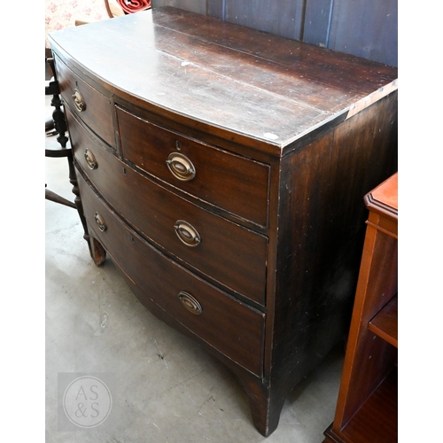 142 - A 19th century mahogany bowfront chest of two short and two long drawers, a/f, 88 x 48 x 88 cm high