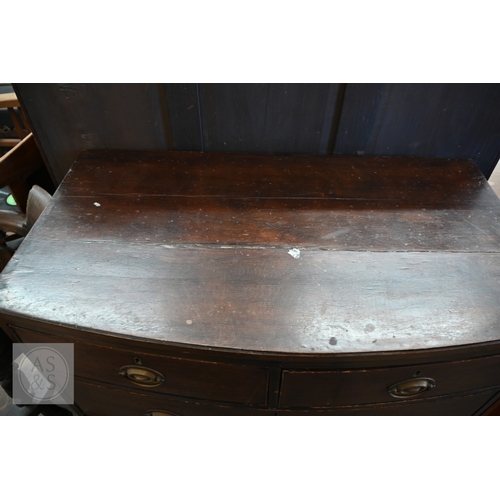 142 - A 19th century mahogany bowfront chest of two short and two long drawers, a/f, 88 x 48 x 88 cm high