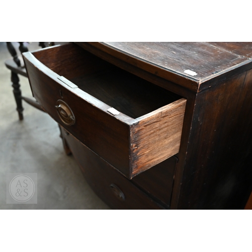 142 - A 19th century mahogany bowfront chest of two short and two long drawers, a/f, 88 x 48 x 88 cm high