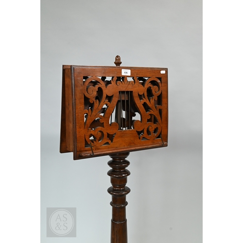 39 - A Regency mahogany double sided tripod music stand, the adjustable easels with fret cut lyre panel r... 