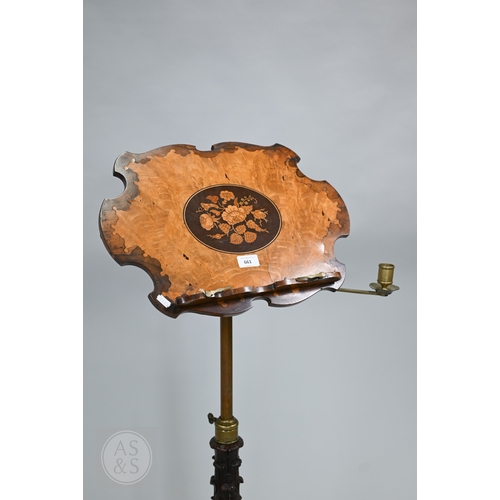 41 - An unusual antique floral marquetry inlaid satinwood and rosewood music stand, mid 19th century, wit... 