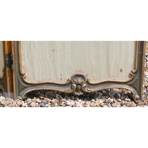 48 - A French Louis XV style room-divider/screen with three graduating part glazed green satin panels