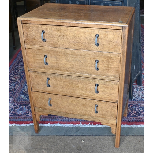 144 - An early/mid 20th century oak chest with four long drawers, 70 x 44 x 98 cm high