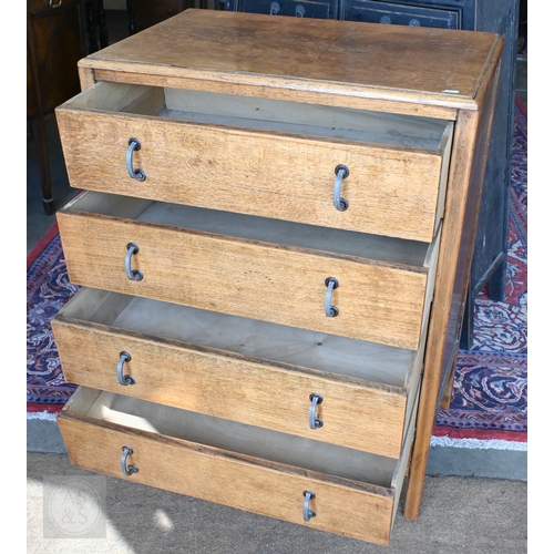 144 - An early/mid 20th century oak chest with four long drawers, 70 x 44 x 98 cm high