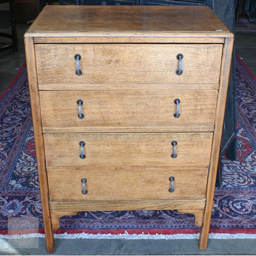 144 - An early/mid 20th century oak chest with four long drawers, 70 x 44 x 98 cm high