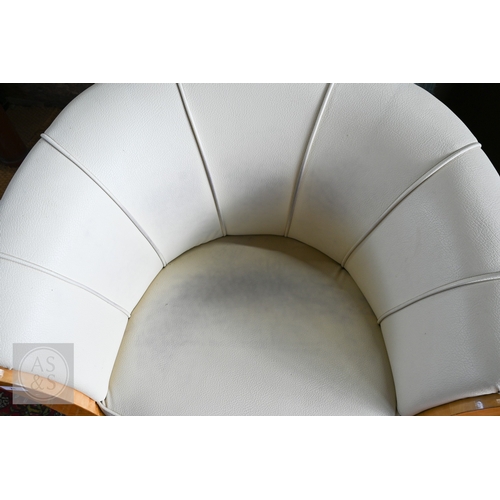 28 - A pair of Art Deco cream leather and burr maple tub armchairs (2) (leather stained)