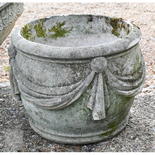 30 - Three various weathered cast stone planters in the classical style (3)