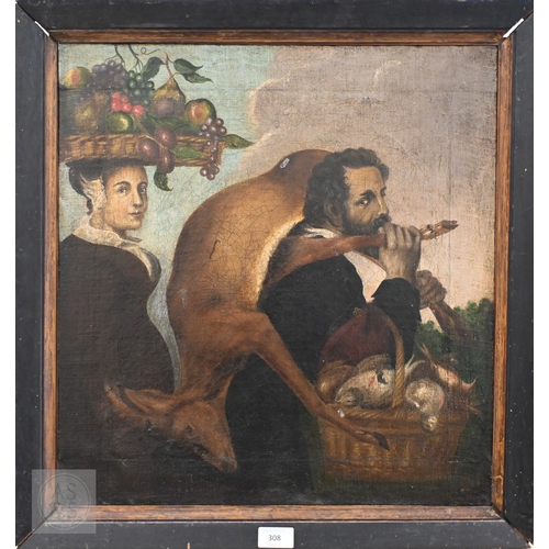 308 - After Frans Snyders - Figures with fruit and game, 19th century, oil on canvas, 50 x 48 cm,&nbsp;a/f - ho...