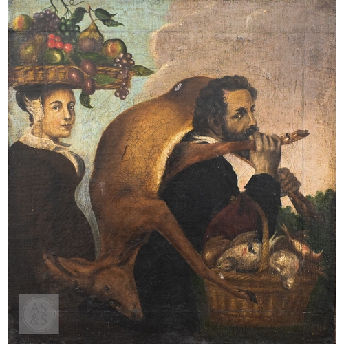 308 - After Frans Snyders - Figures with fruit and game, 19th century, oil on canvas, 50 x 48 cm, a/f - ho... 