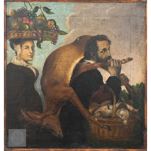 308 - After Frans Snyders - Figures with fruit and game, 19th century, oil on canvas, 50 x 48 cm, a/f - ho... 