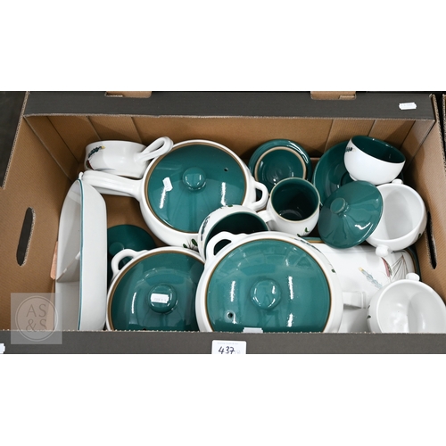 437 - An extensive Denby 'Greenwheat' dinner service, 90 pieces including covers (3 boxes)