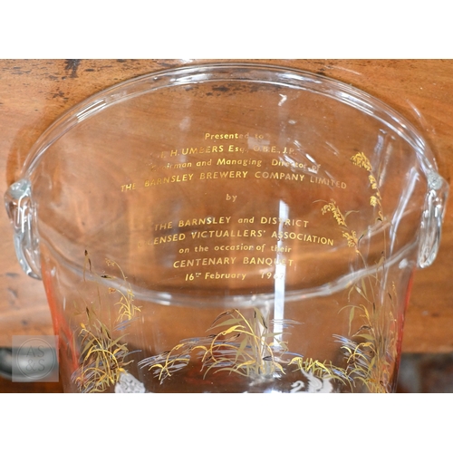 44 - The Barnsley Brewery Co. Ltd, a presentation glass punch bowl and ladle, presented to the MD Mr E.H.... 