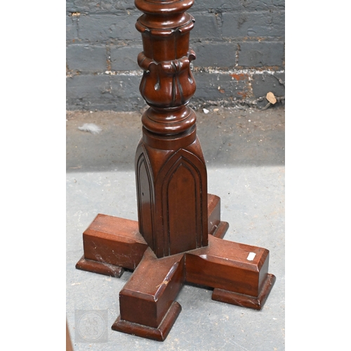 46 - A mahogany jardiniere stand repurposed from a Victorian bed post to/with a standard lamp (2)
