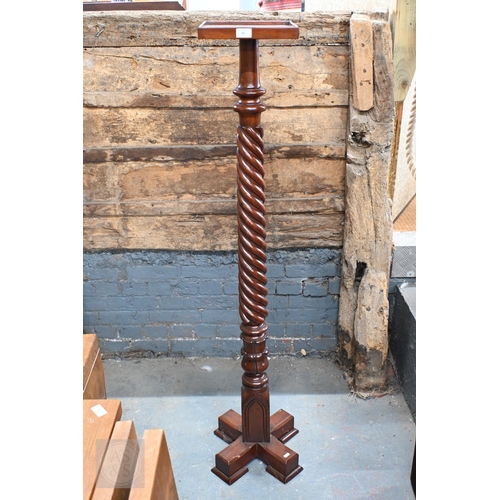 46 - A mahogany jardiniere stand repurposed from a Victorian bed post to/with a standard lamp (2)