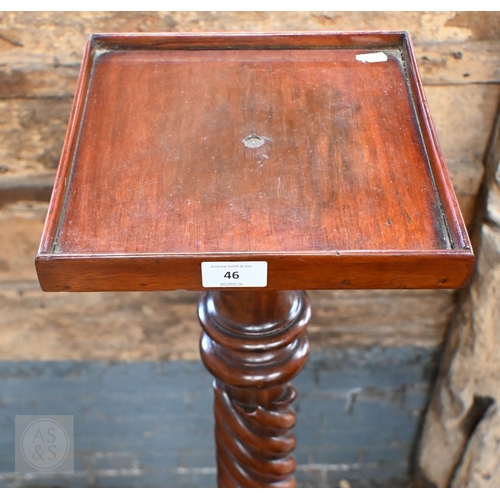 46 - A mahogany jardiniere stand repurposed from a Victorian bed post to/with a standard lamp (2)